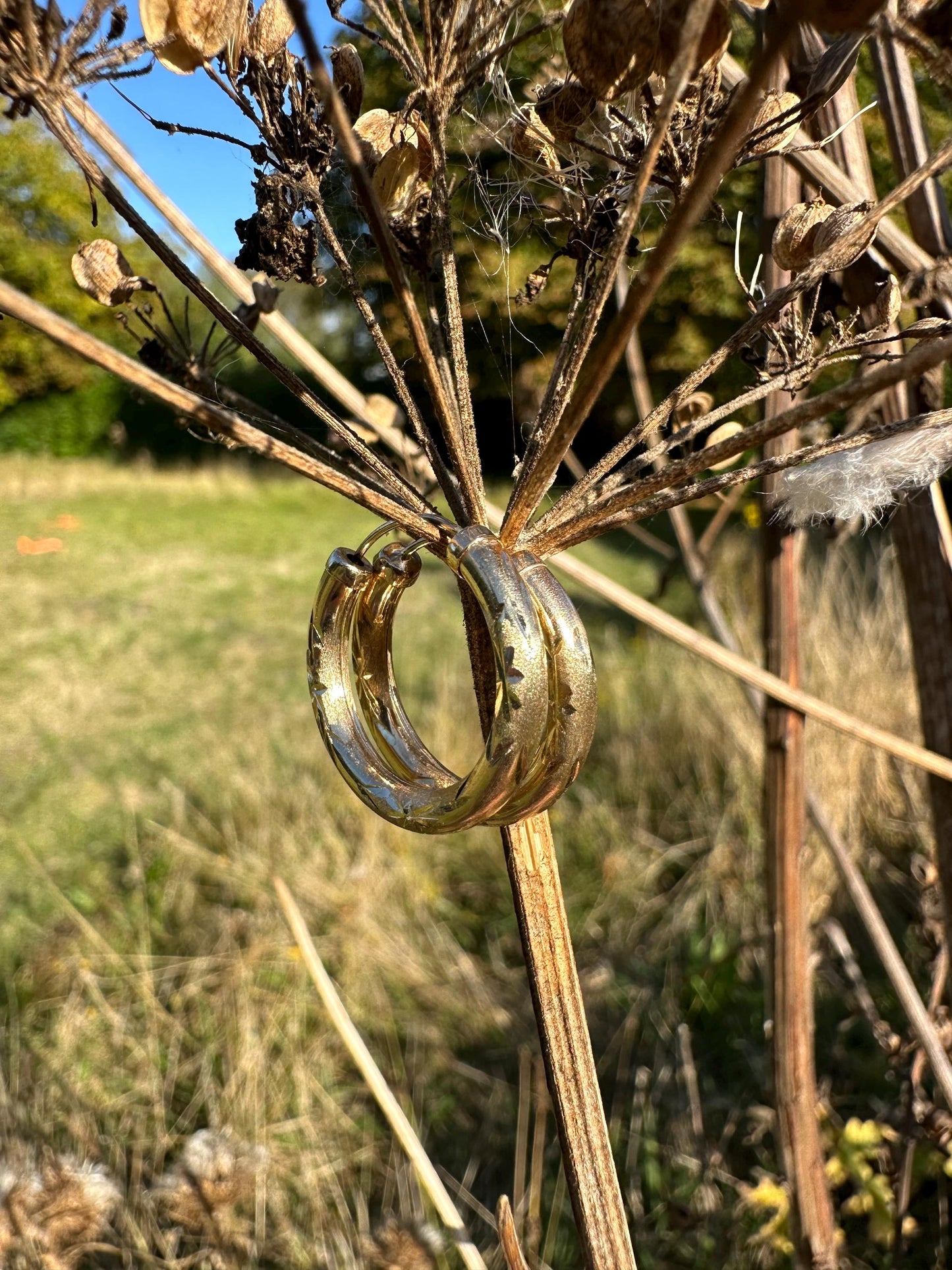 9ct Gold Round Patterned hoops, 2cm diameter