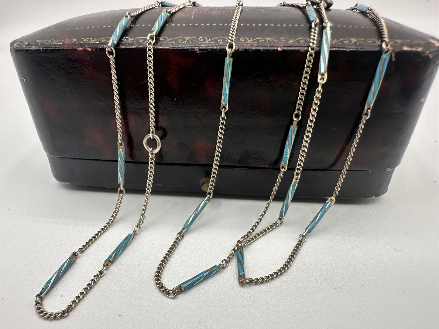 Art Deco 935 Silver and blue enamel bar station chain