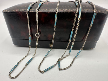 Art Deco 935 Silver and blue enamel bar station chain