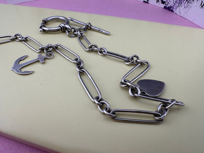Antique Sterling Silver Trombone chain with XL bolt clasp and Dog clip