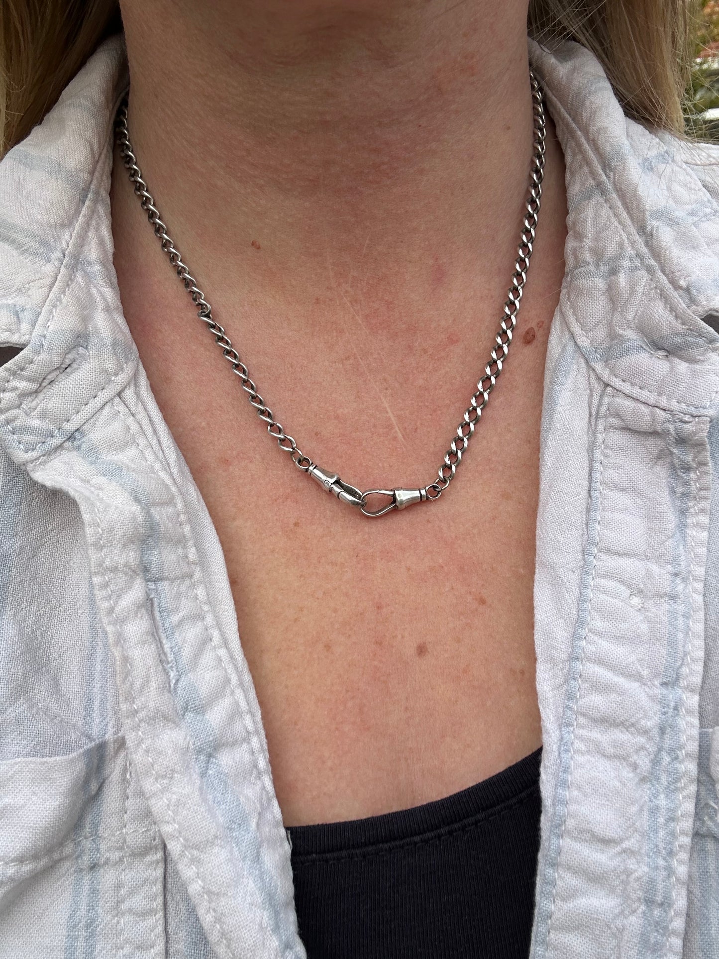 Sterling Silver Albert Chain with double dog clips
