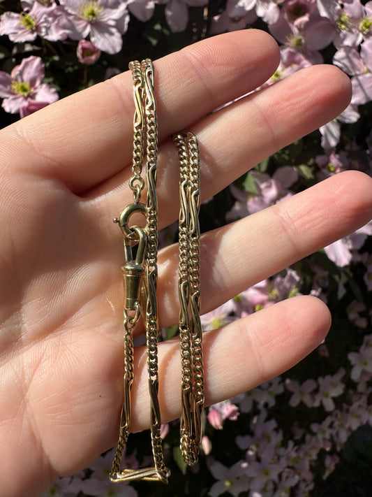 Vintage 14ct Curb and twist bar Albert with dog clip and spring ring