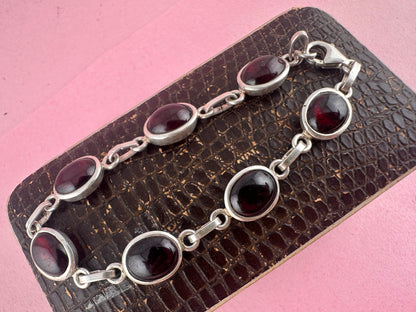 Sterling Silver Garnet Cabochon Bracelet