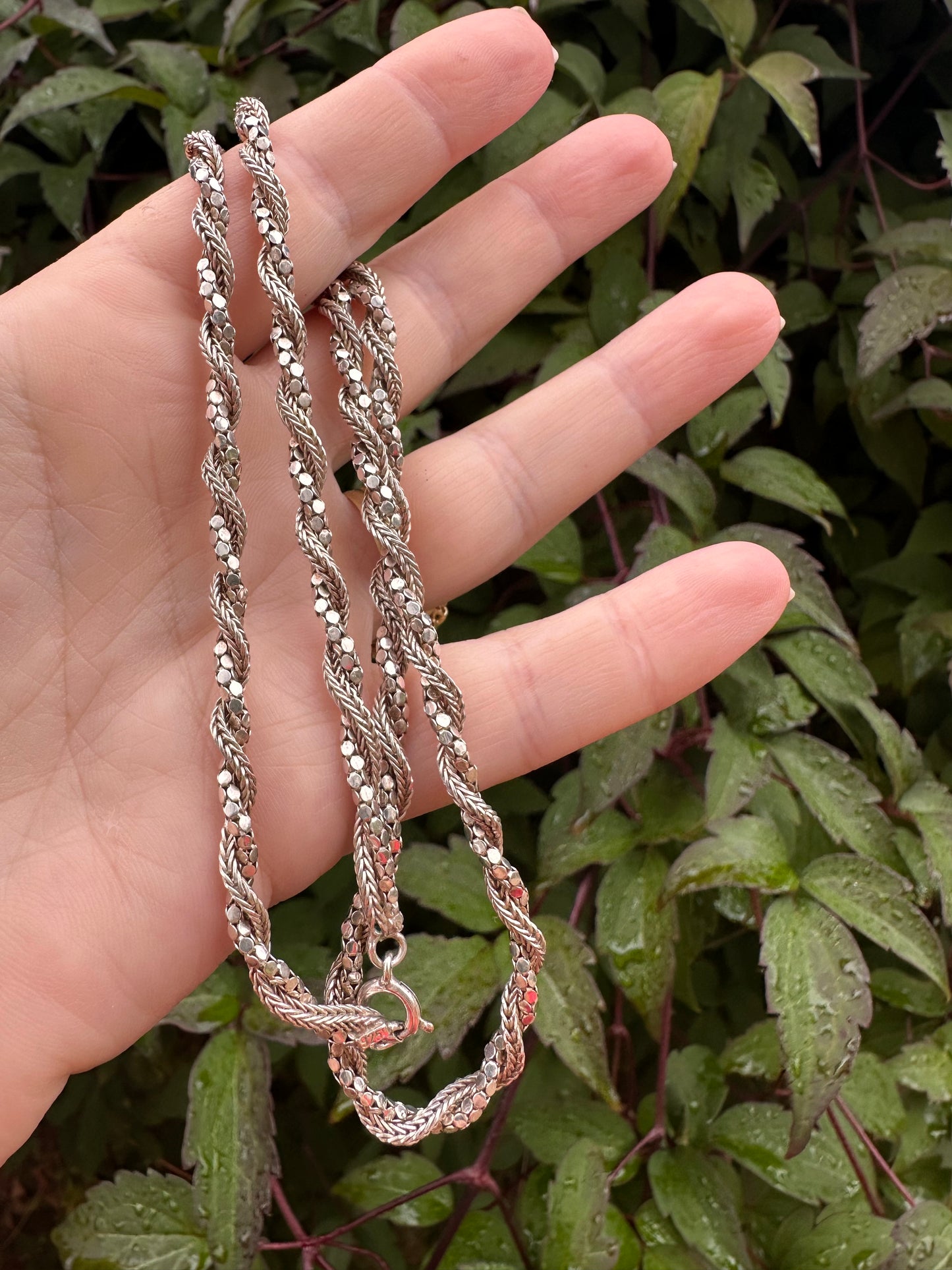 Sterling Silver disco and foxtail twist chain