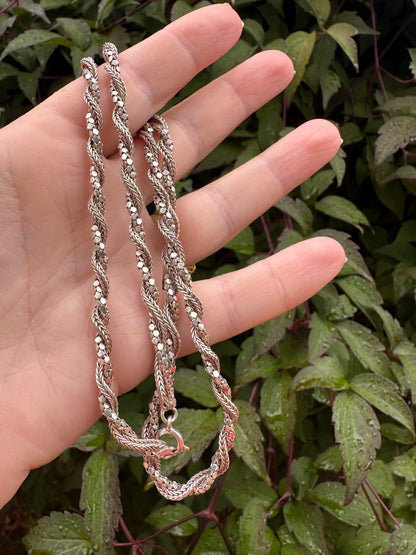 Sterling Silver disco and foxtail twist chain