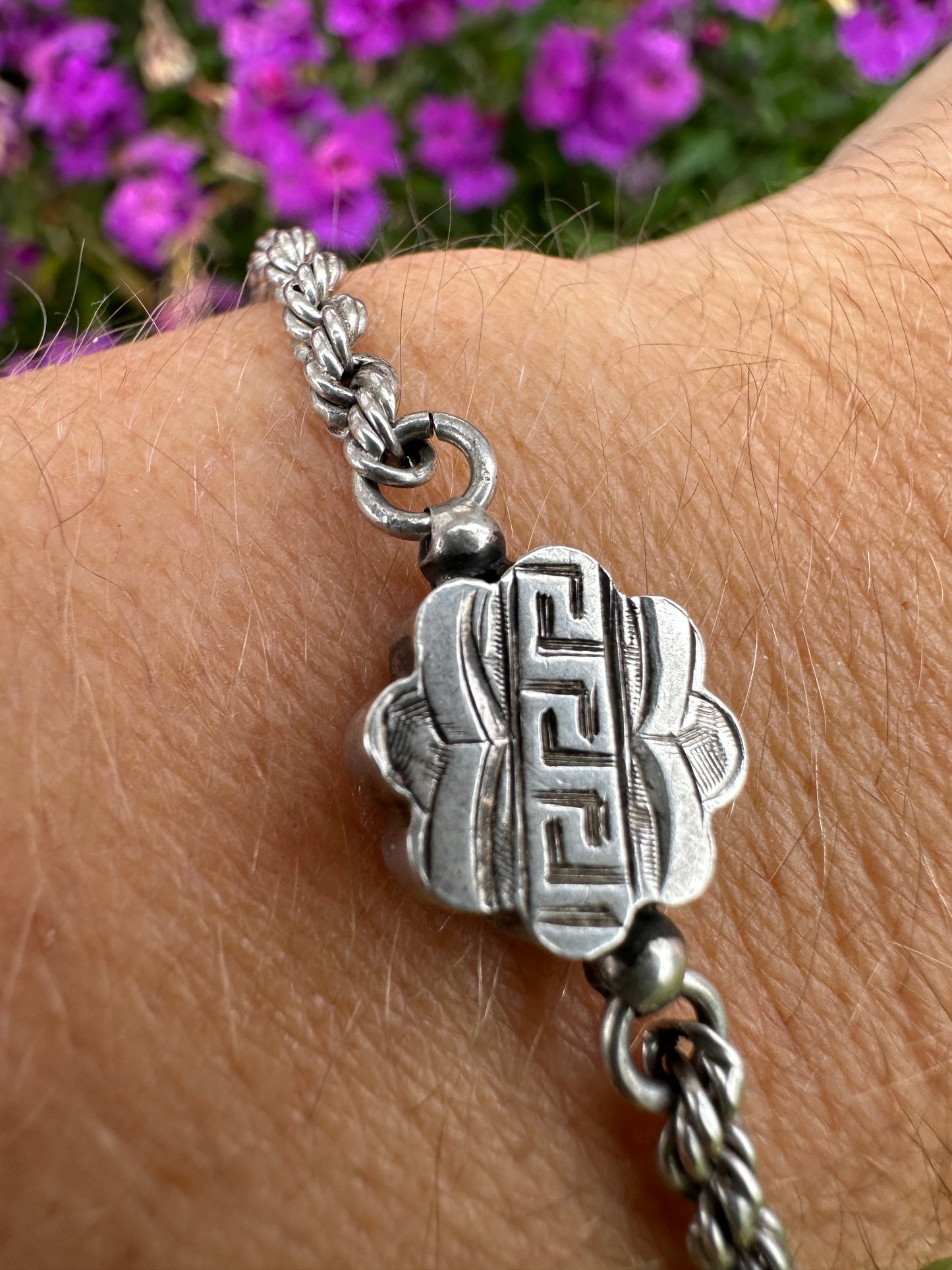 Sterling silver Rope bracelet with Pansy panel