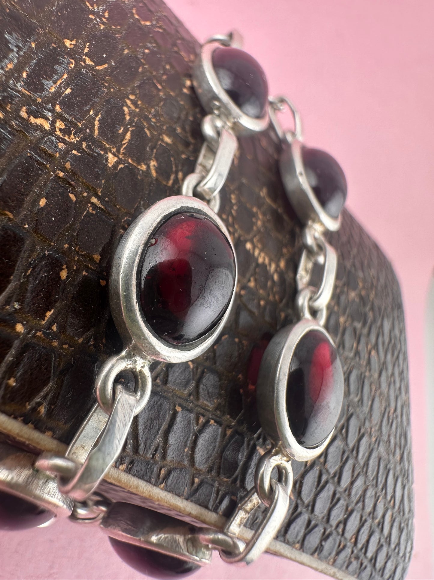 Sterling Silver Garnet Cabochon Bracelet