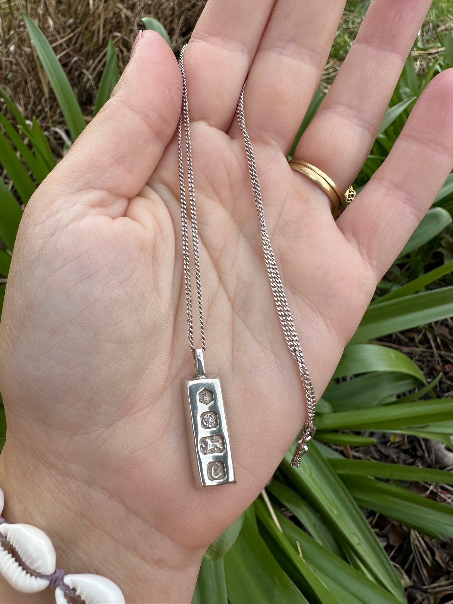 Sterling Silver ingot pendant with sterling silver curb chain