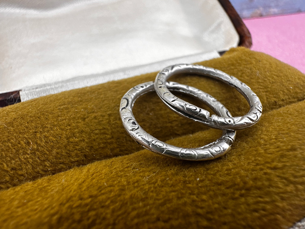 Sterling Silver Carved Split ring x2