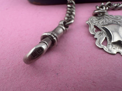 Sterling Silver Graduated Curb Albert with dog clip, fob and T-Bar