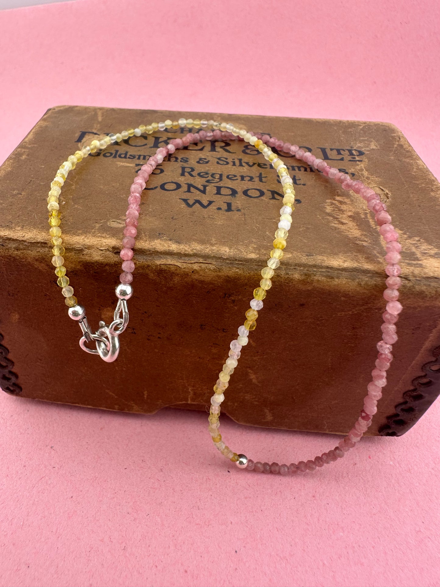 Pink Tourmaline & Yellow Opal Mini beads with Sterling Silver Bolt clasp