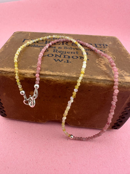 Pink Tourmaline & Yellow Opal Mini beads with Sterling Silver Bolt clasp