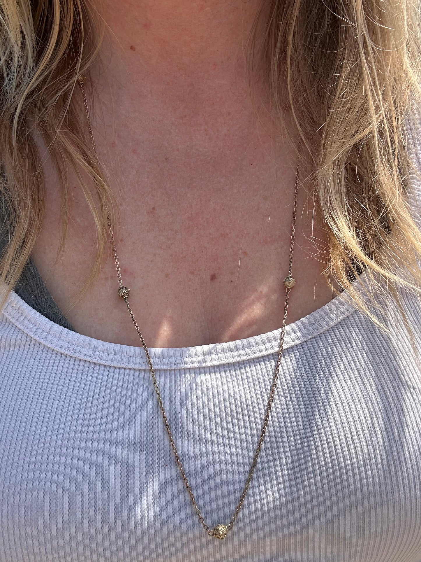 Antique 9ct Light Rose Gold Etruscan revival Orb Station chain