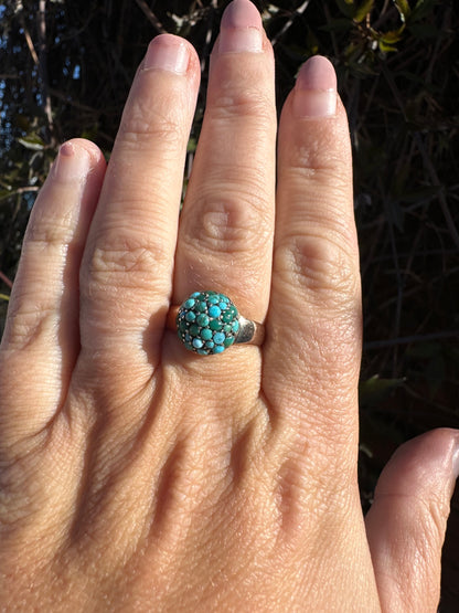 Antique 9ct Gold with silver setting Turquoise Bombe ring