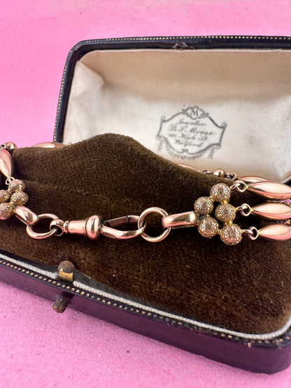 Antique 9ct Rose Gold Bead Gare bracelet with dog clip