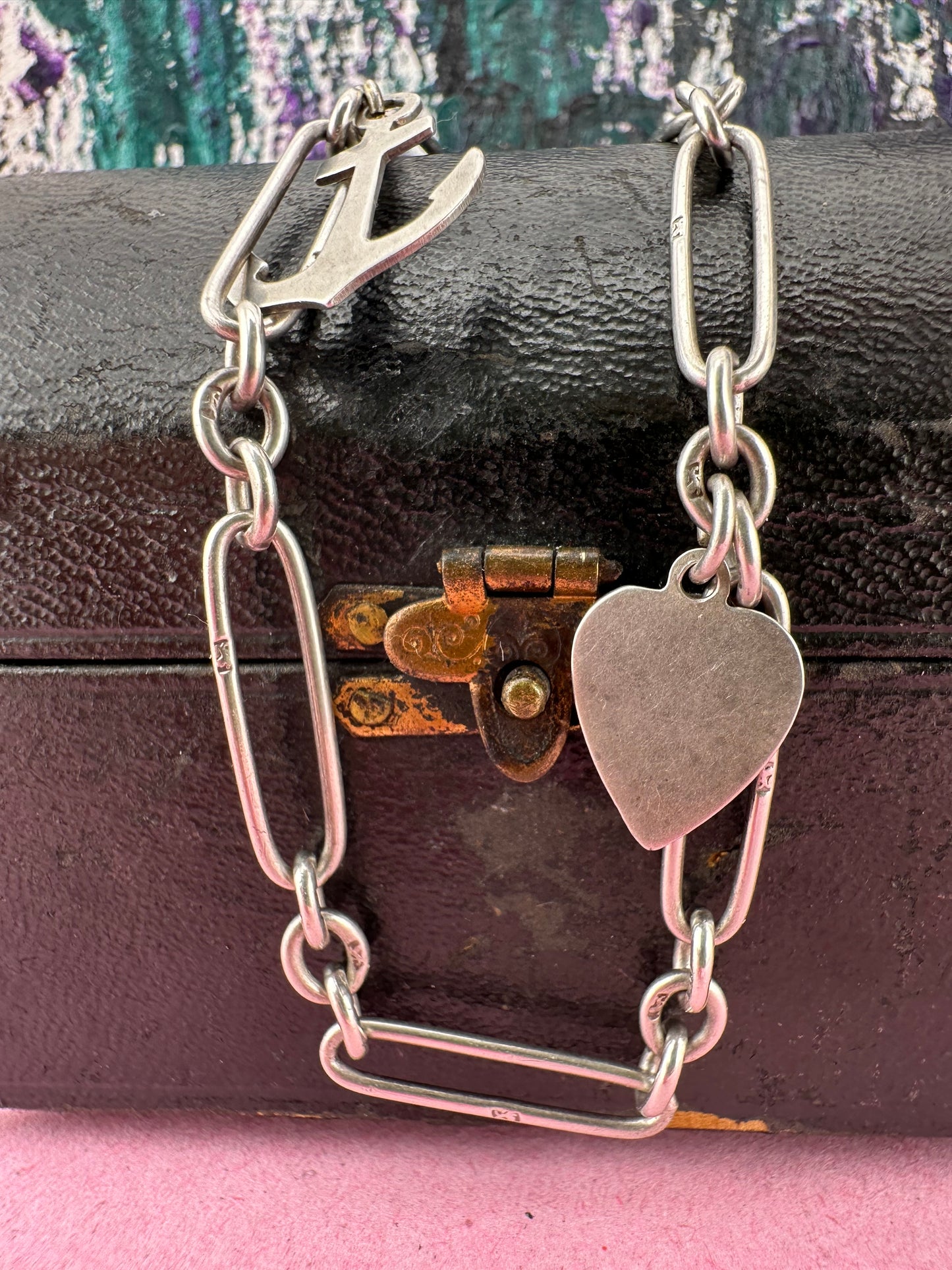 Antique Sterling Silver Trombone chain with XL bolt clasp and Dog clip