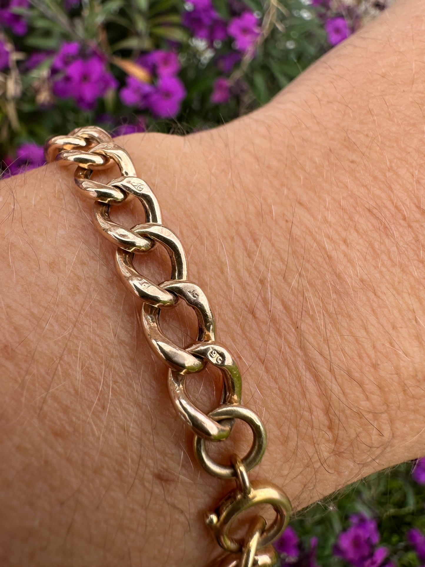 Antique 9ct Peachy Rose gold Curb bracelet with bolt clasp