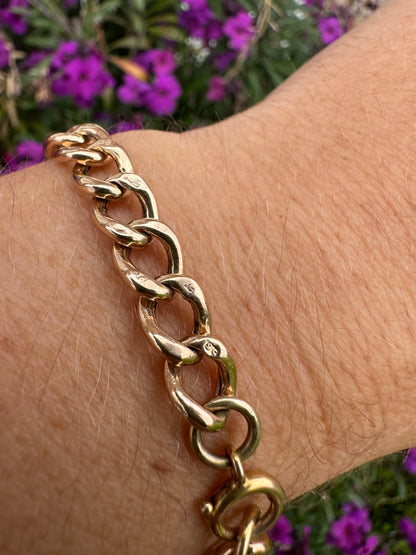 Antique 9ct Peachy Rose gold Curb bracelet with bolt clasp