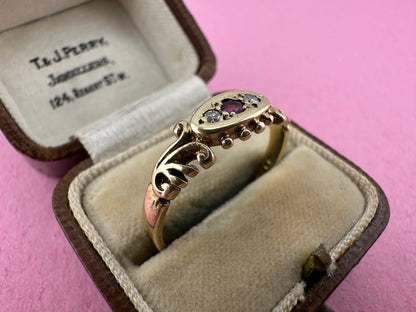 Vintage 9ct Gold Ruby & Diamond Ring