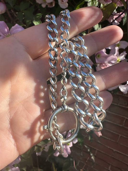 Antique Sterling Silver Graduated Curb Albert with XL bolt clasp