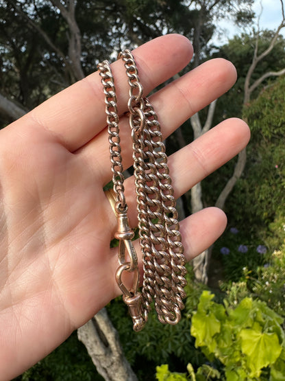 Antique 9ct Rose Gold Graduated curb Albert chain with double dog clips