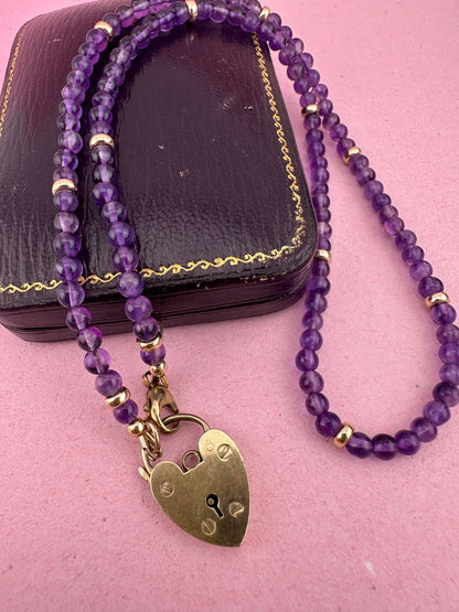 Re-imagined Vintage Amethyst Beads with a Vintage Heart Padlock Clasp