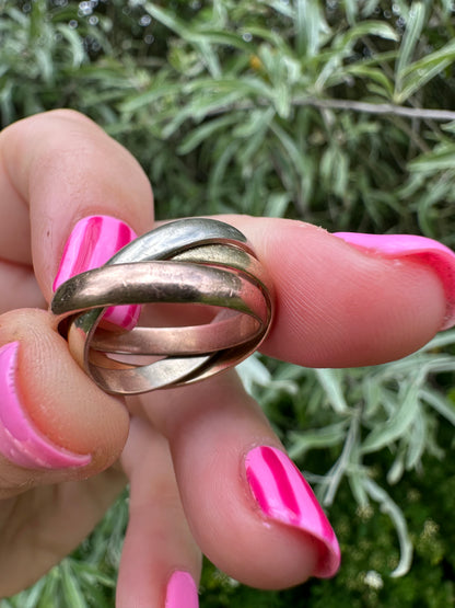 Vintage 9ct Gold Tri-colour Russian rolling band