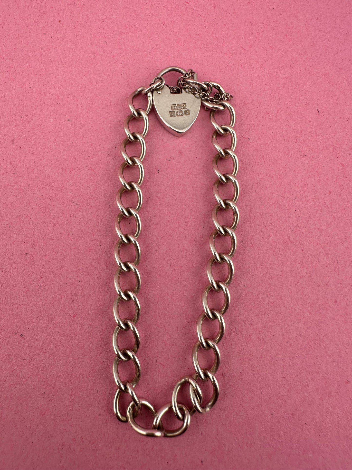 Sterling Silver Curb bracelet with heart padlock