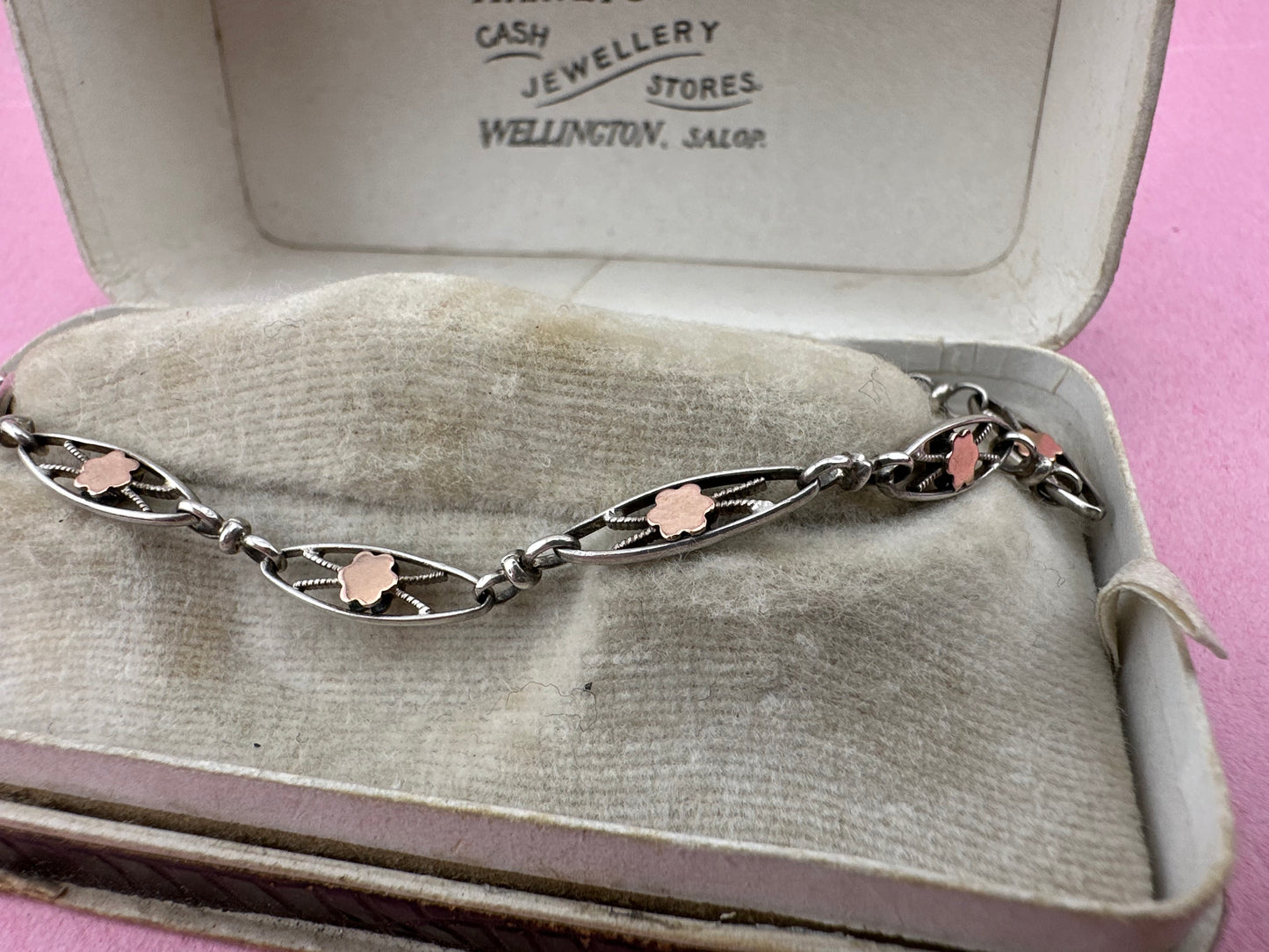 French 800 silver filigree bracelet with gold plated details.