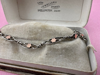 French 800 silver filigree bracelet with gold plated details.