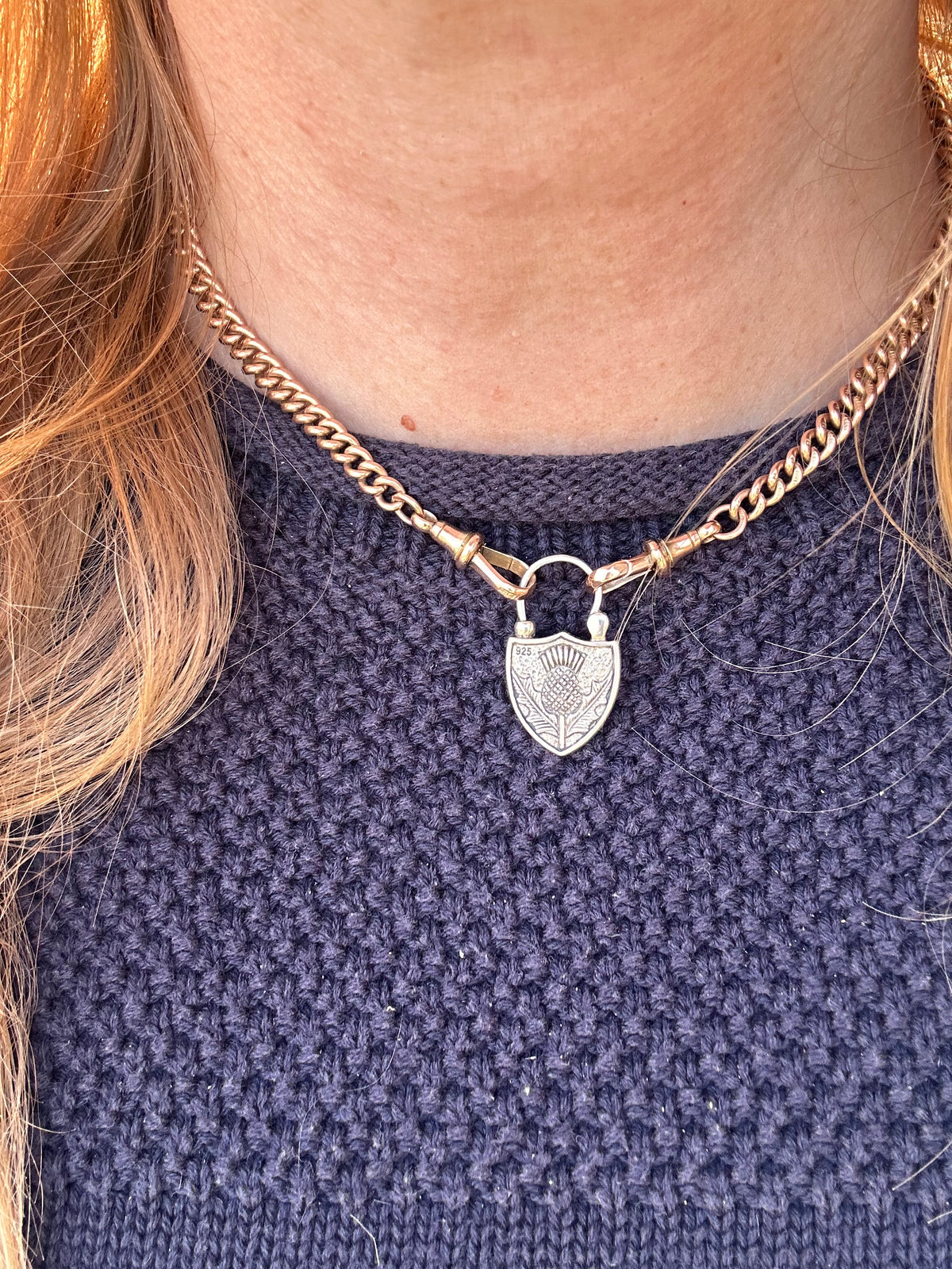 Sterling silver Banded Agate & Thistle shield padlock.