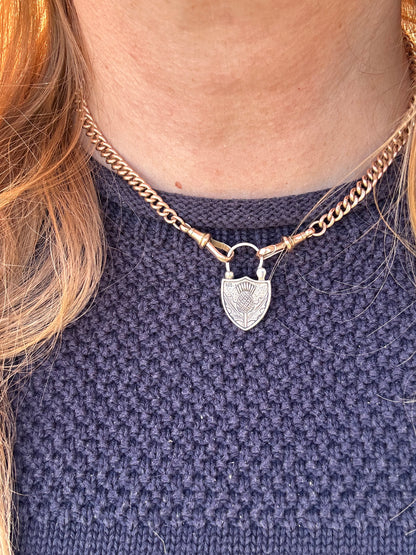 Sterling silver Banded Agate & Thistle shield padlock.