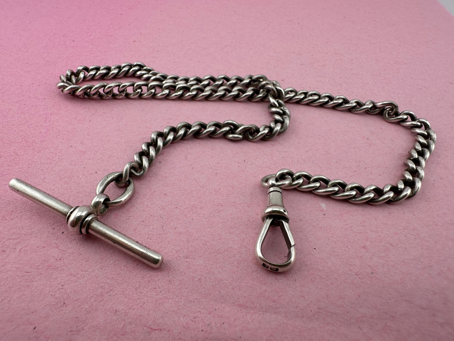 Antique Sterling Silver Ungraduated Curb Albert with dogclip and t-bar