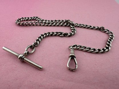 Antique Sterling Silver Ungraduated Curb Albert with dogclip and t-bar