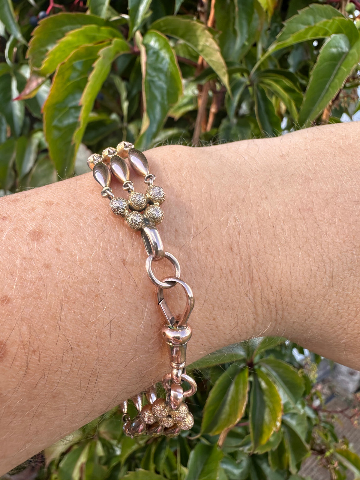 Antique 9ct Rose Gold Bead Gare bracelet with dog clip