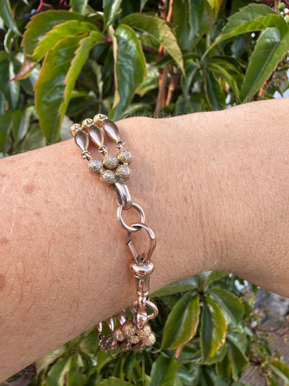 Antique 9ct Rose Gold Bead Gare bracelet with dog clip