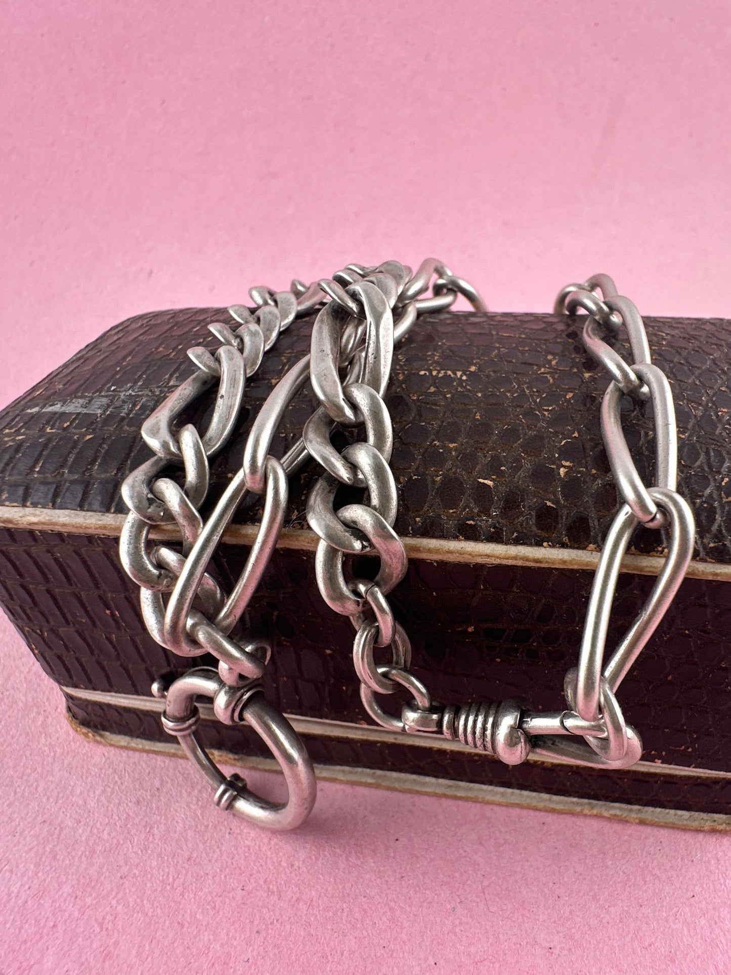 Re-imagined mixed link 800 & Sterling silver Albert chain with XL bolt clasp.