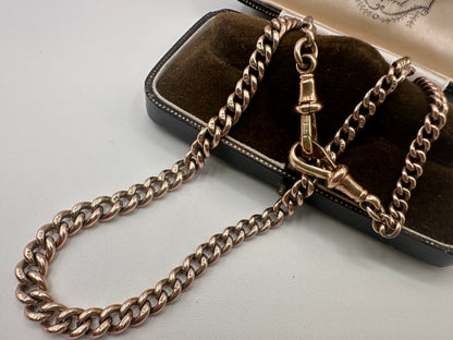 Antique 9ct Rose Gold Graduated curb Albert chain with double dog clips