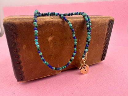 Turquoise, Malachite & Lapis Lazuli Mini beads with vintage 9ct Gold Heart padlock