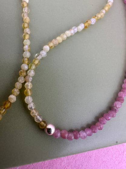 Pink Tourmaline & Yellow Opal Mini beads with Sterling Silver Bolt clasp