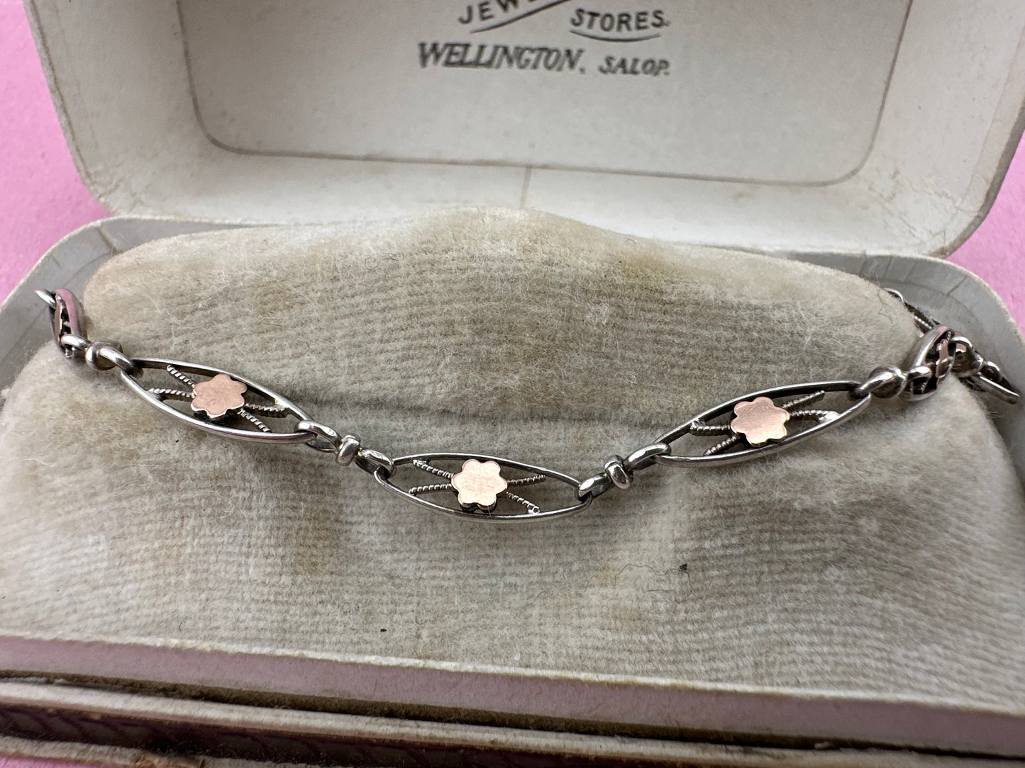 French 800 silver filigree bracelet with gold plated details.