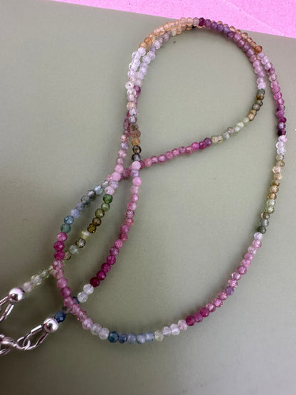 Ombré Tourmaline Mini Beaded necklace with Vintage Sterling Silver Heart Padlock