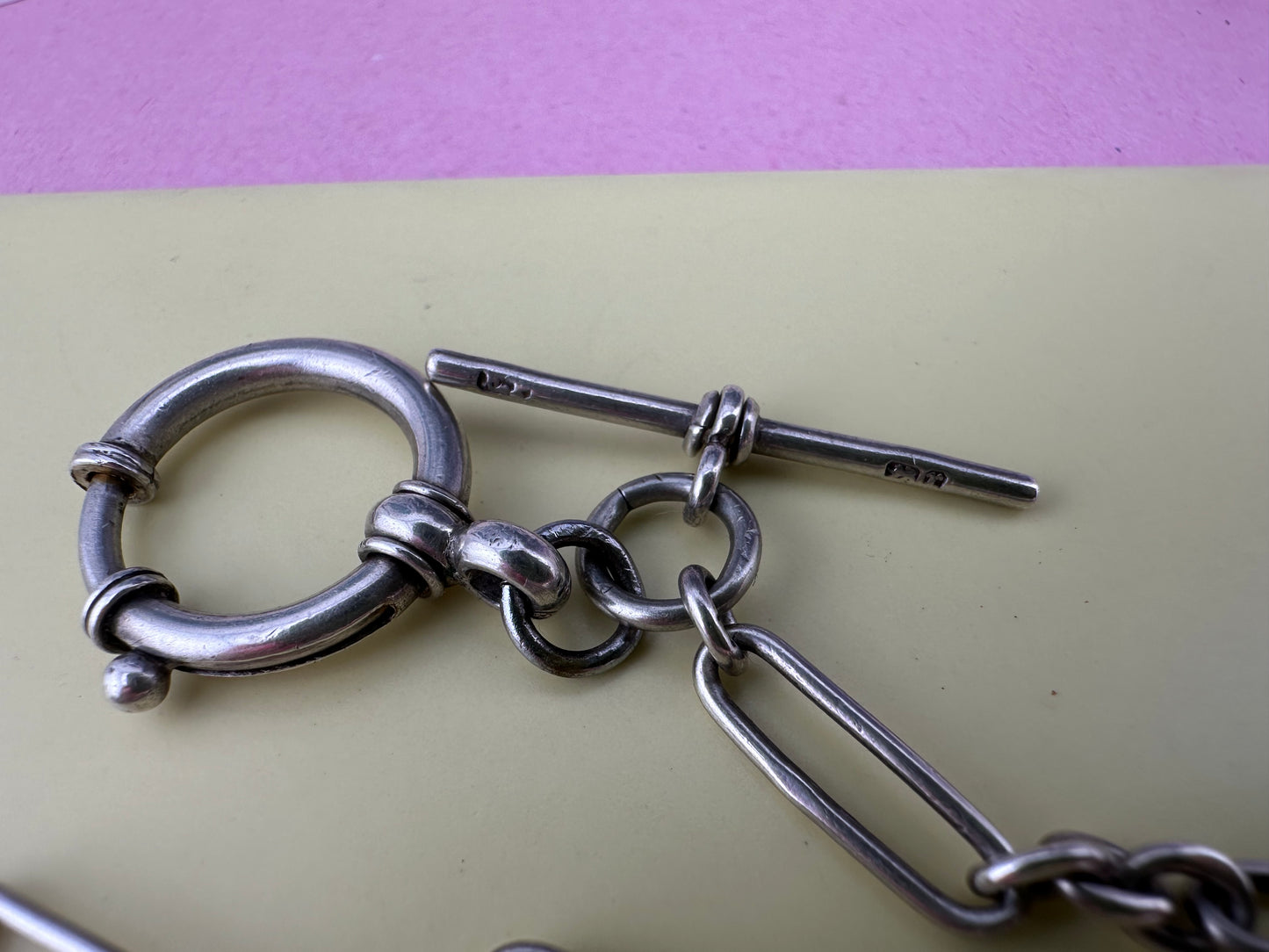 Antique Sterling Silver Trombone chain with XL bolt clasp and Dog clip