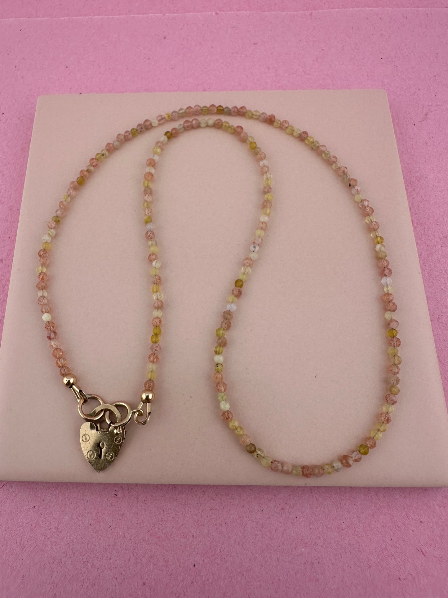 Sunstone and Yellow Opal Mini beads with Vintage Heart Padlock