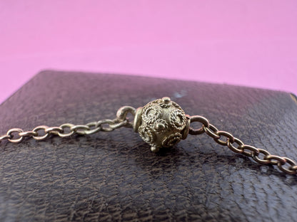 Antique 9ct Light Rose Gold Etruscan revival Orb Station chain