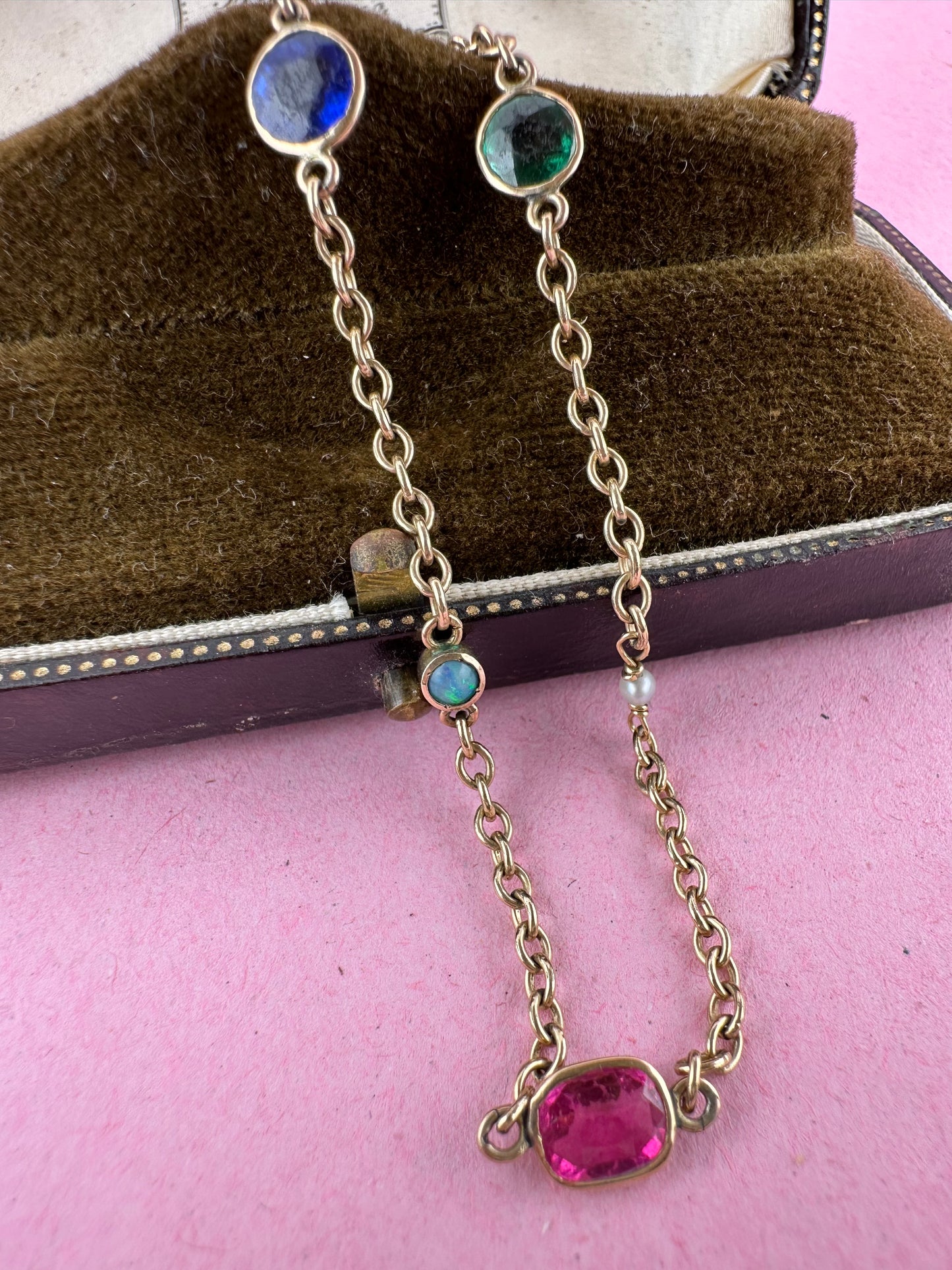 Antique 9ct Rose gold Gemstone Station bracelet