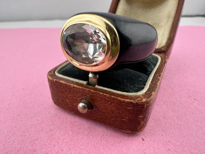 14ct Gold Onyx and Rock Crystal ring