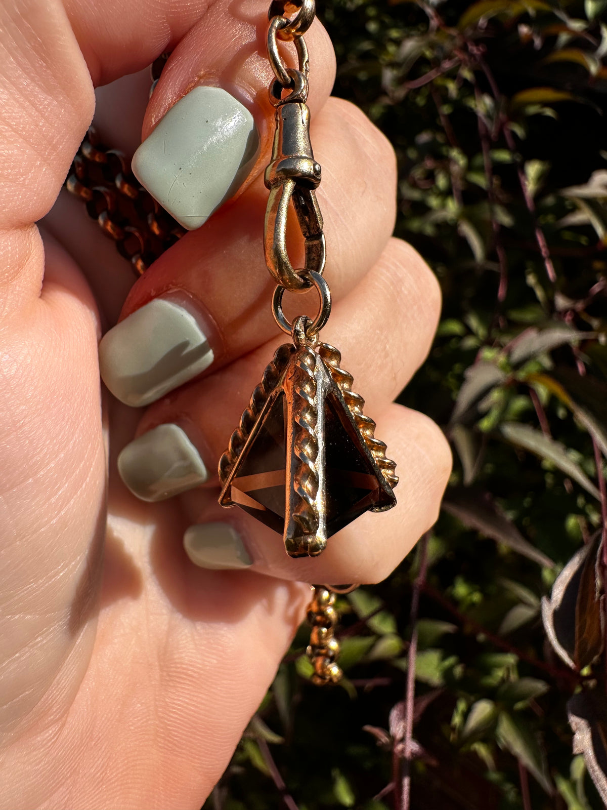 Vintage 9ct Gold Smoky Quartz pyramid pendant