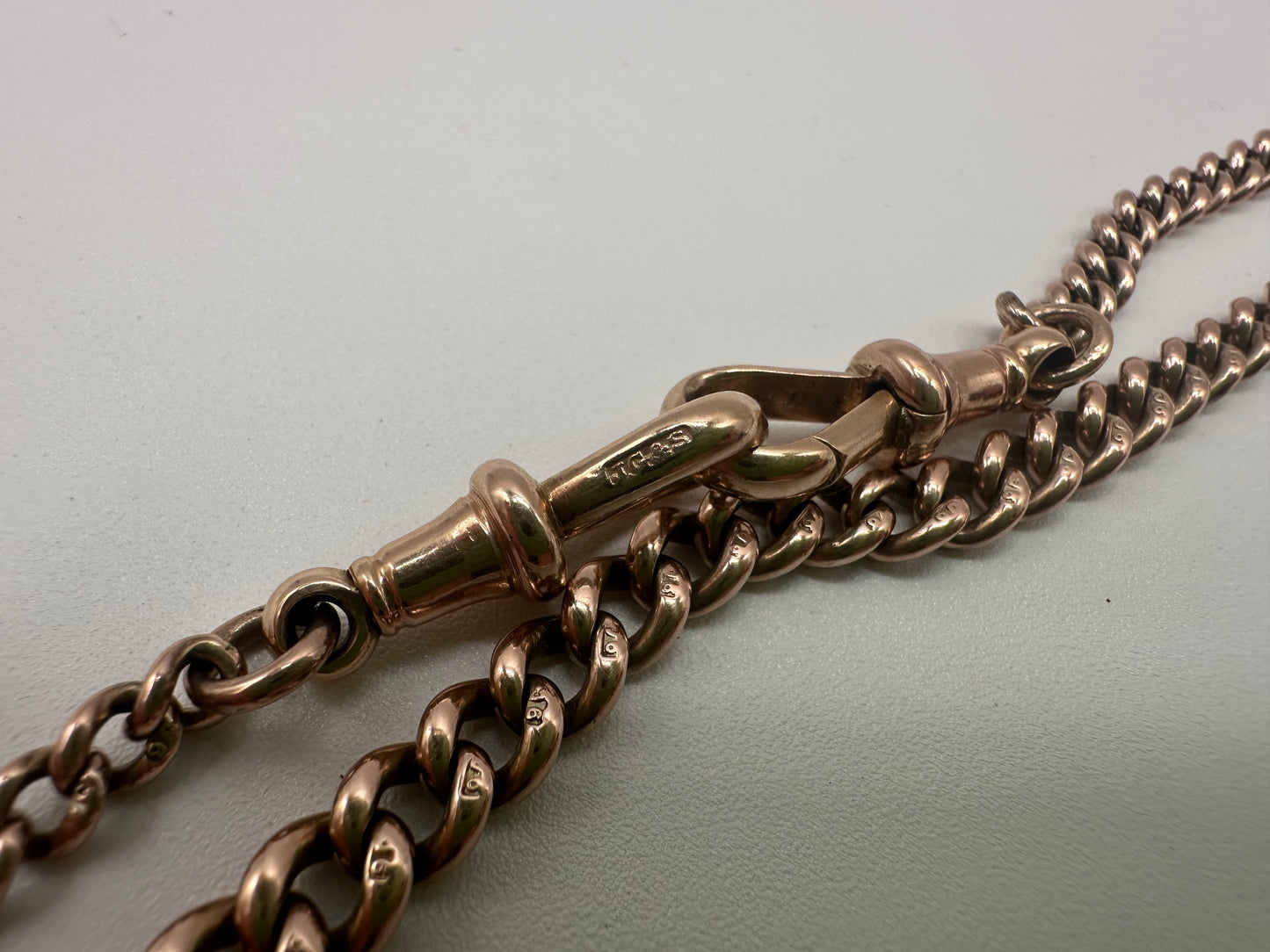 Antique 9ct Rose Gold Graduated curb Albert chain with double dog clips