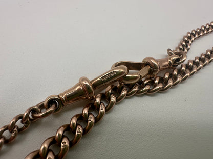 Antique 9ct Rose Gold Graduated curb Albert chain with double dog clips